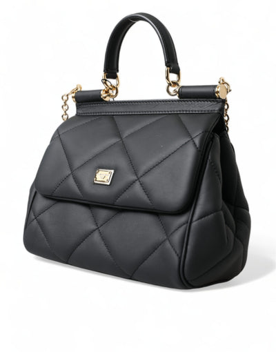 Black Quilted Leather Women Borse Top Handle Shoulder SICILY Bag