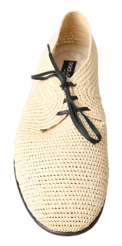 Beige Woven Lace Up Casual Derby Shoes