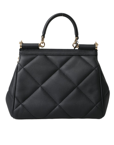 Black Quilted Leather Women Borse Top Handle Shoulder SICILY Bag