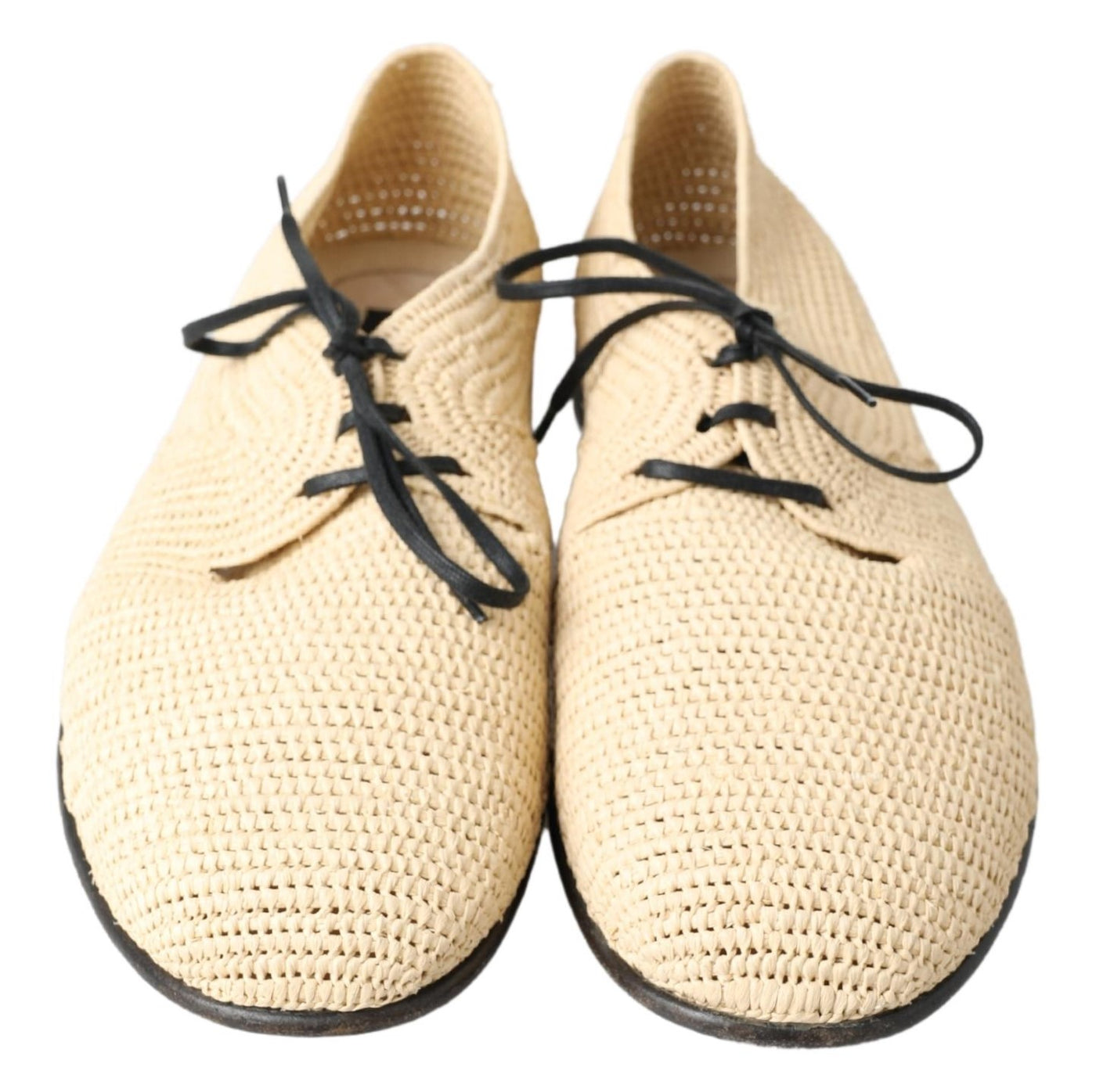 Beige Woven Lace Up Casual Derby Shoes