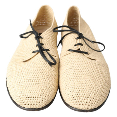 Beige Woven Lace Up Casual Derby Shoes