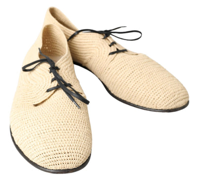 Beige Woven Lace Up Casual Derby Shoes