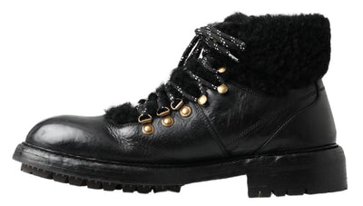 Black Leather Bernini Shearling Boots Shoes