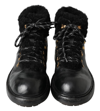 Black Leather Bernini Shearling Boots Shoes