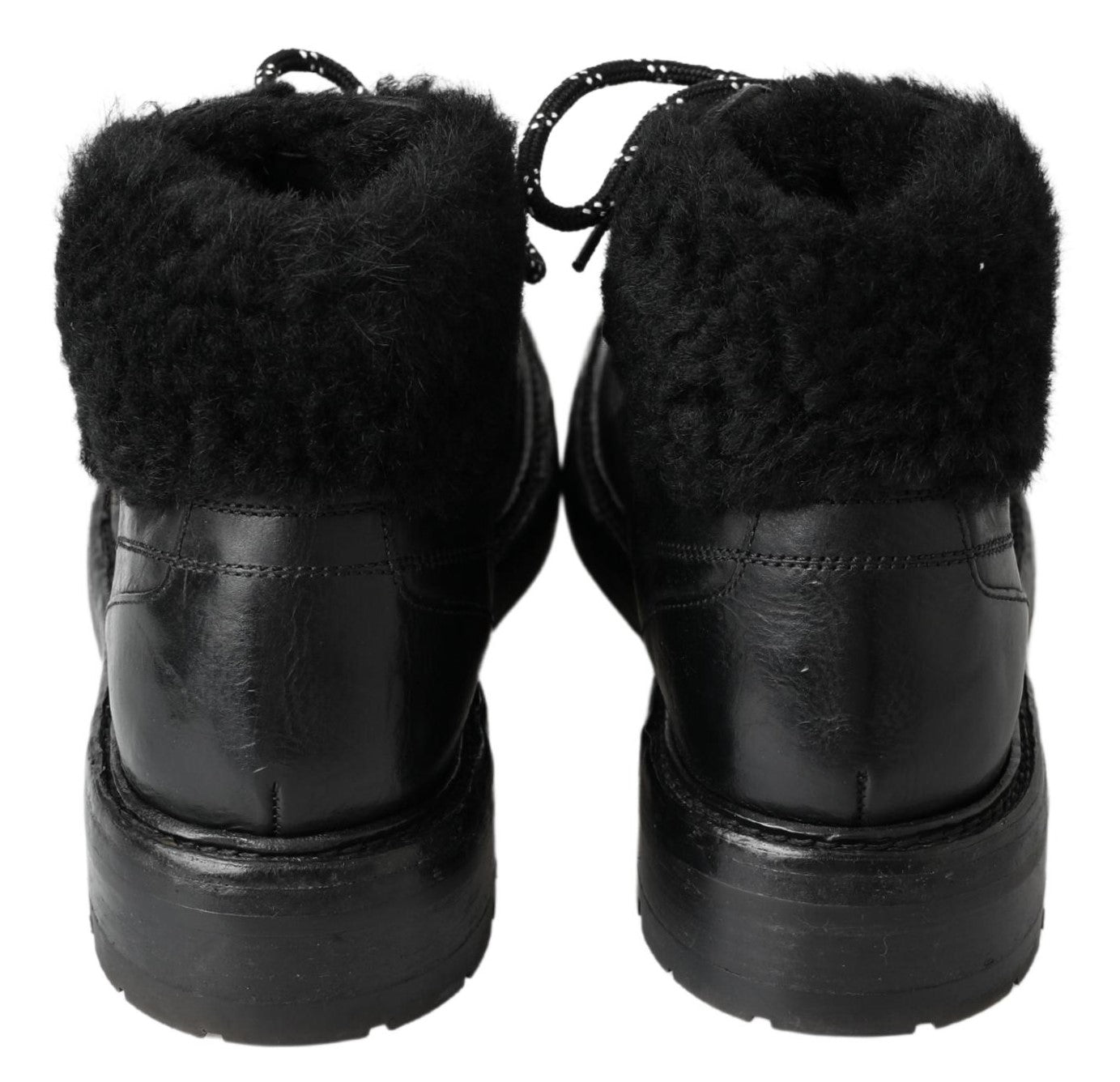 Black Leather Bernini Shearling Boots Shoes