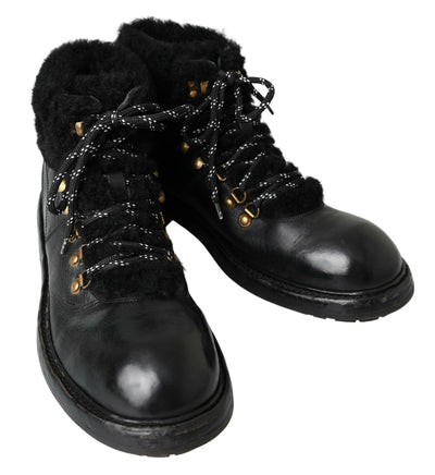 Black Leather Bernini Shearling Boots Shoes