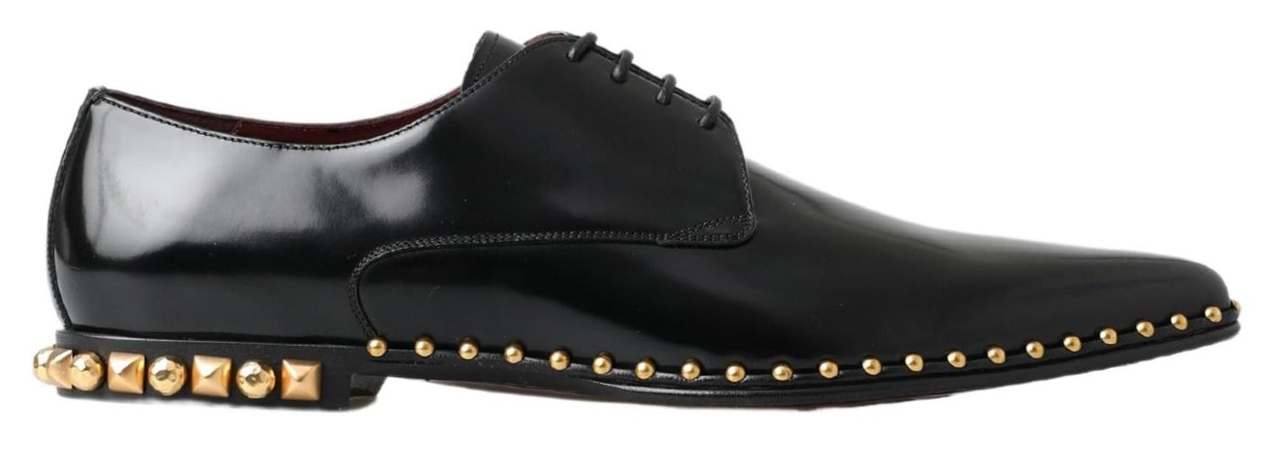 Black Derby Gold Studded Leather Shoes