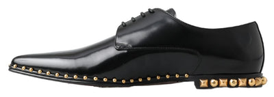 Black Derby Gold Studded Leather Shoes