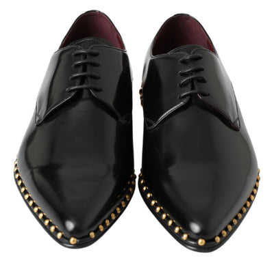 Black Derby Gold Studded Leather Shoes