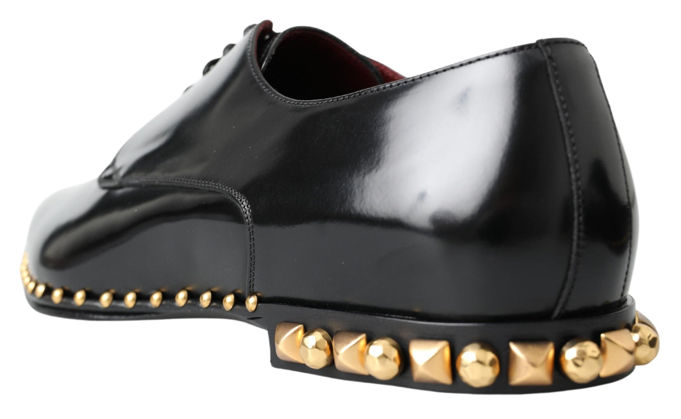 Black Derby Gold Studded Leather Shoes