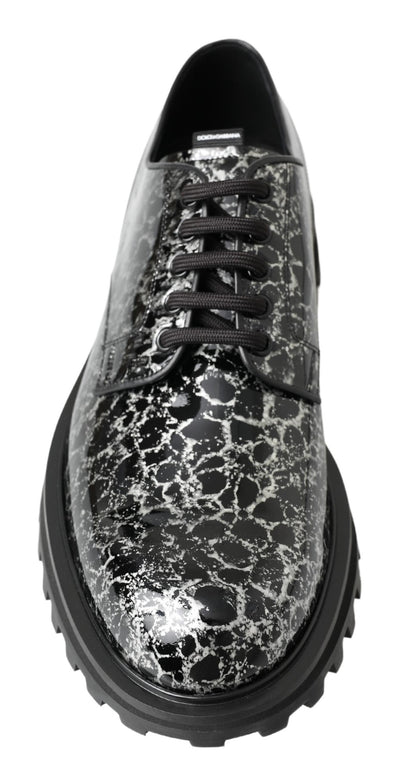 Black White Derby Patent Leather Shoes