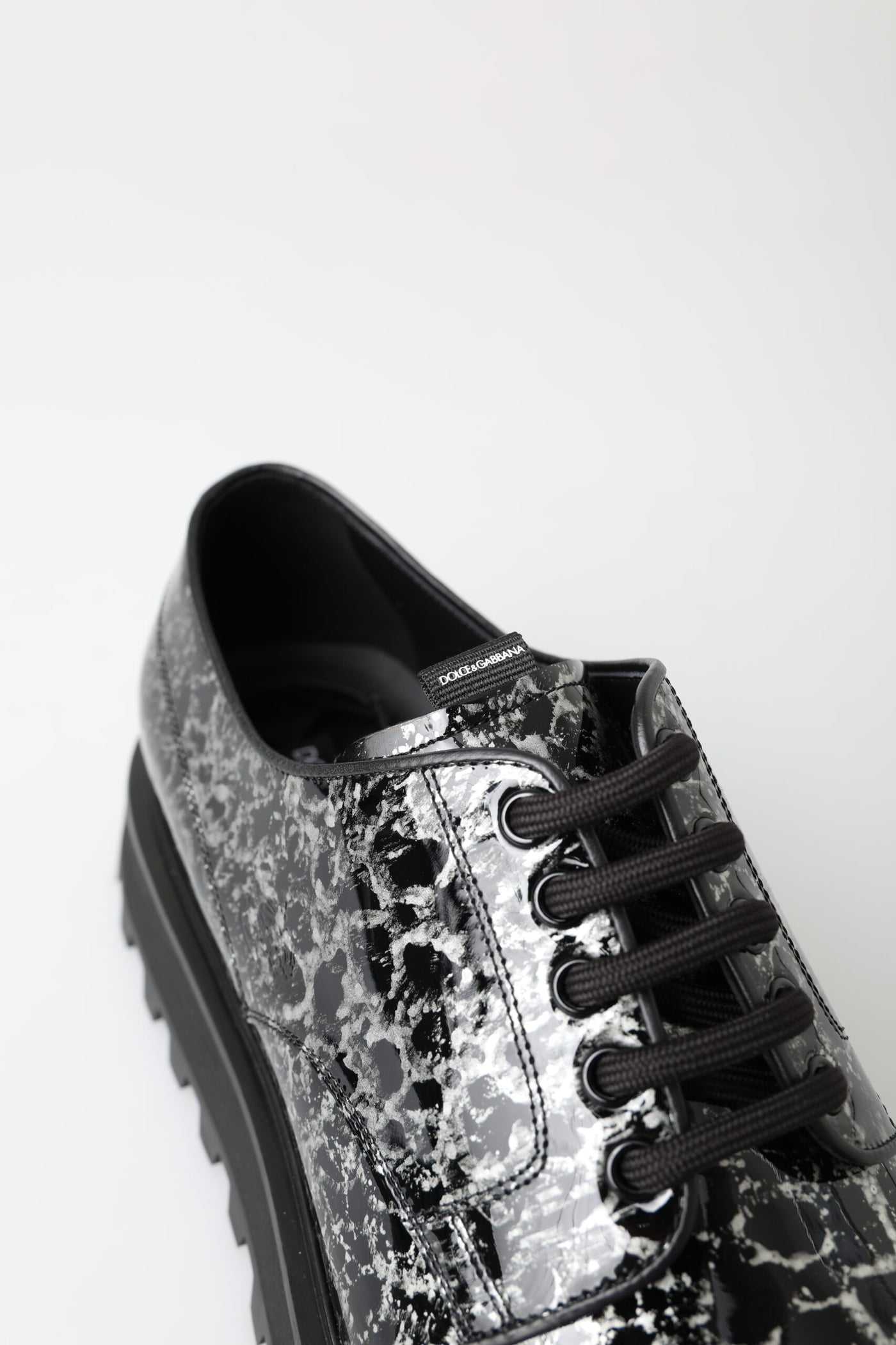 Black White Derby Patent Leather Shoes