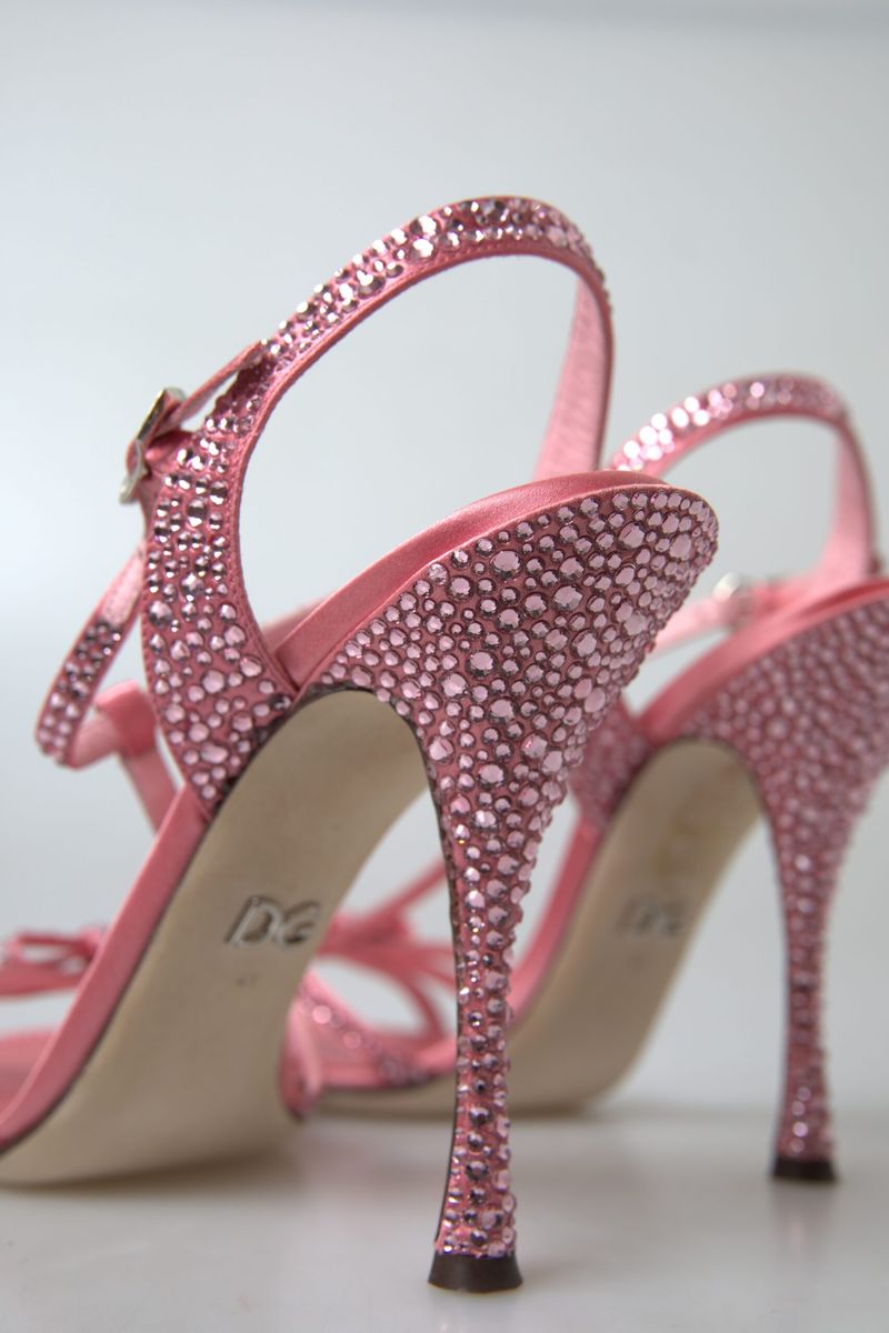 Pink Crystal Ankle Strap Shoes Sandals