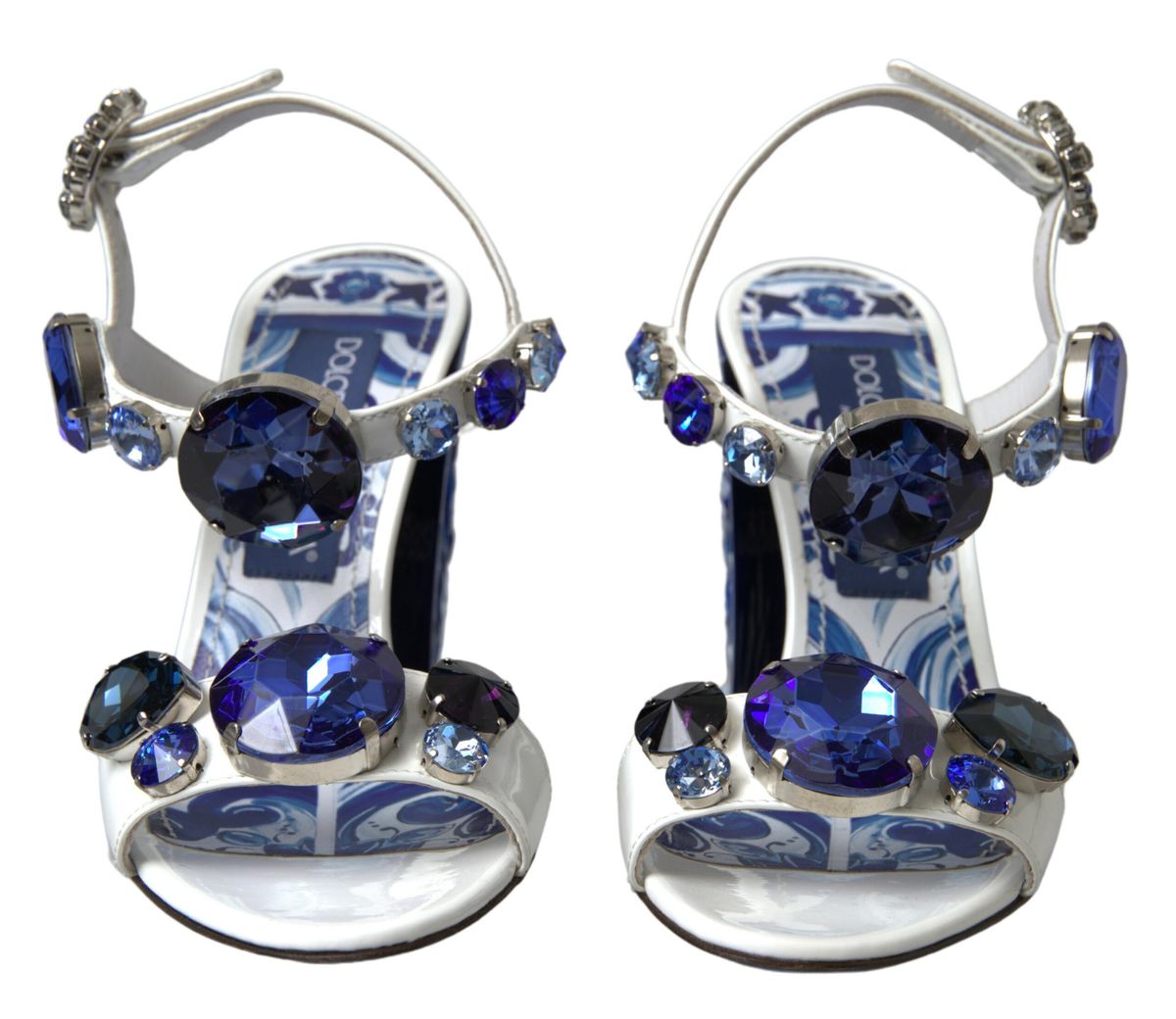 White Blue Keira Sandals Gemstone Embellishment Shoes