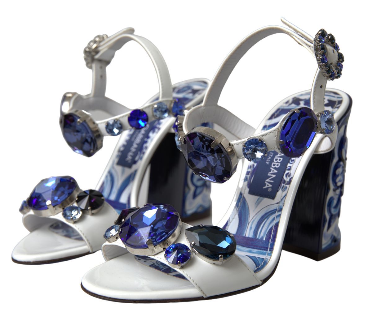 White Blue Keira Sandals Gemstone Embellishment Shoes