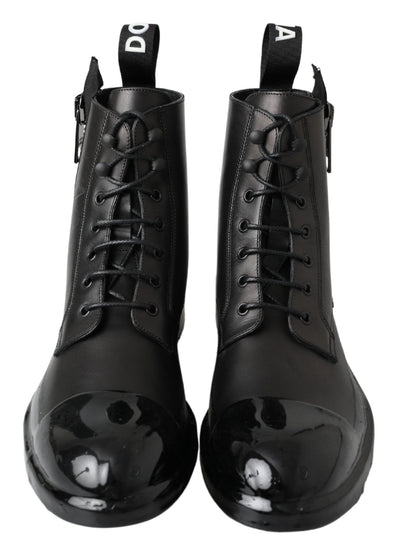 Black Leather Zipper Ankle Shoes Boots