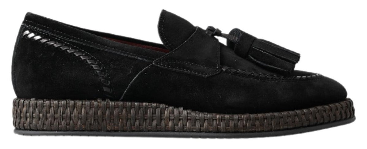 Black Suede Leather Casual Espadrille Shoes