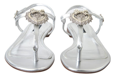 Silver with heart Embellished Flip Flops Sandals