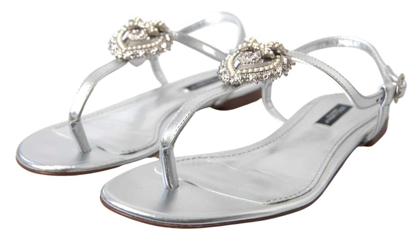 Silver with heart Embellished Flip Flops Sandals