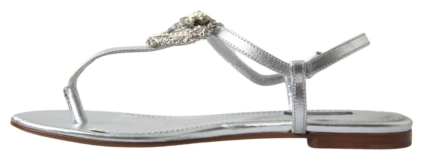 Silver with heart Embellished Flip Flops Sandals