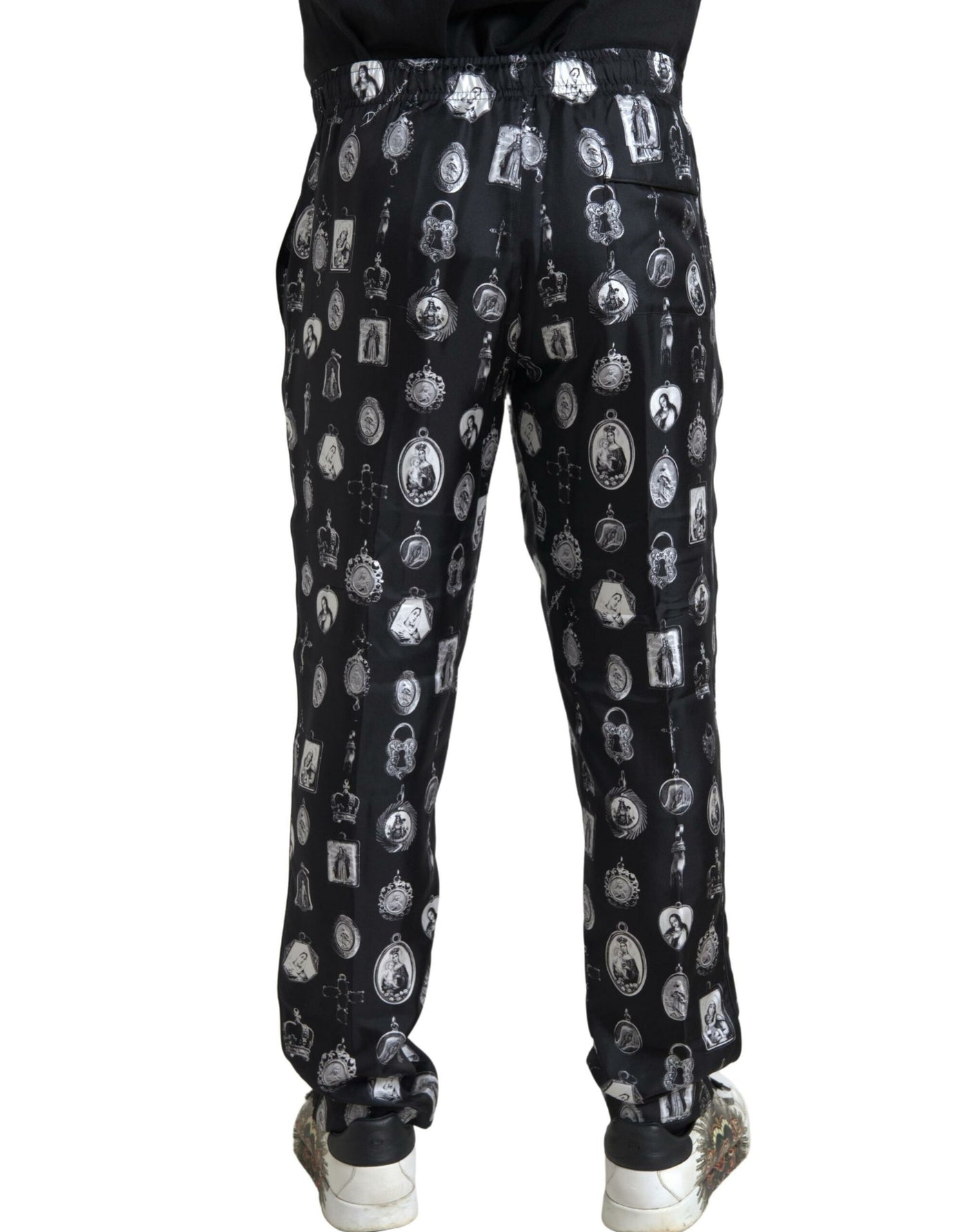 Black Religious Print Joggers Silk Men Pants