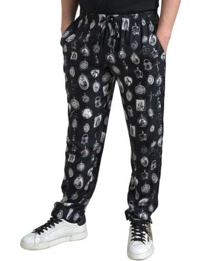 Black Religious Print Joggers Silk Men Pants