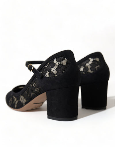 Black Mary Jane Taormina Lace Pumps Shoes