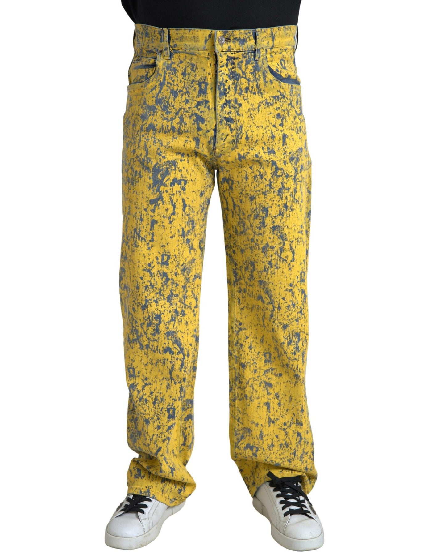 Yellow Cotton Tie Dye Straight Denim Jeans