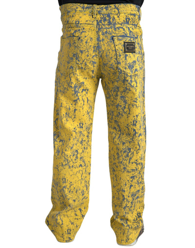 Yellow Cotton Tie Dye Straight Denim Jeans