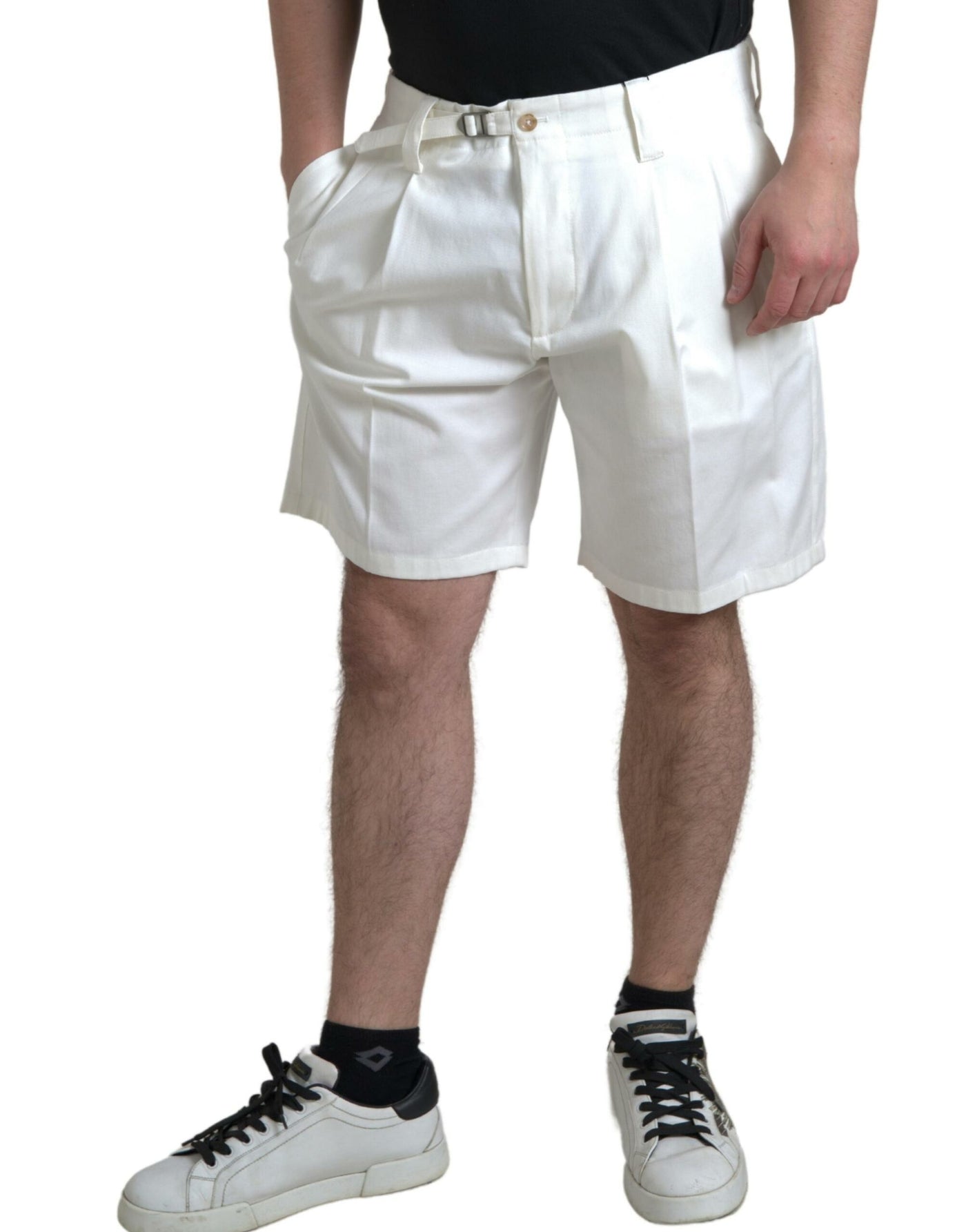 White Cotton Stretch Men Bermuda Denim Shorts