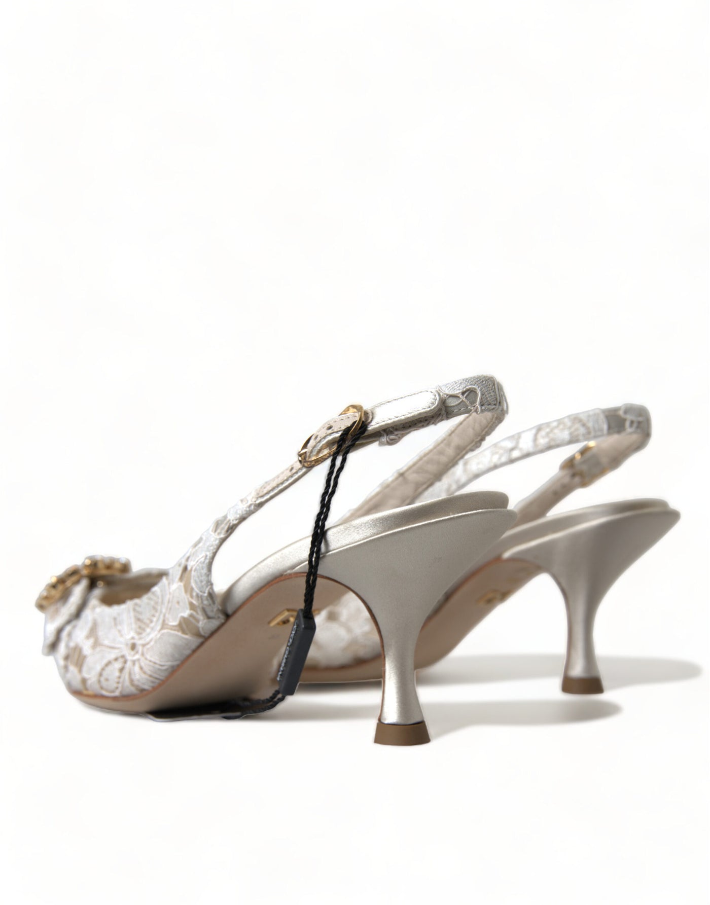 White Taormina Lace Crystal Slingback Shoes