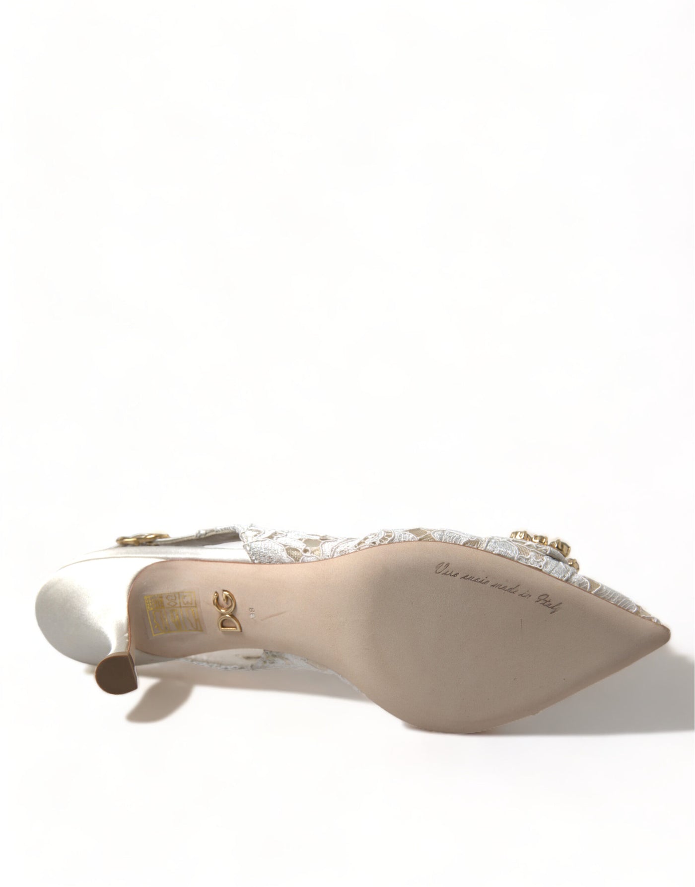 White Taormina Lace Crystal Slingback Shoes