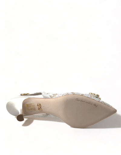 White Taormina Lace Crystal Slingback Shoes