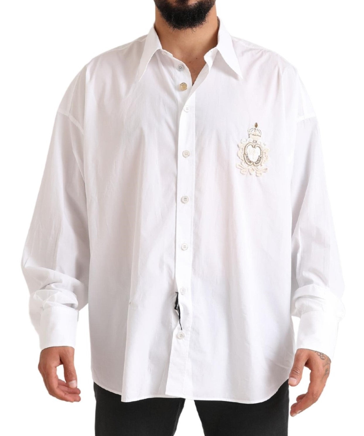 White Logo Cotton Casual Long Sleeves Shirt