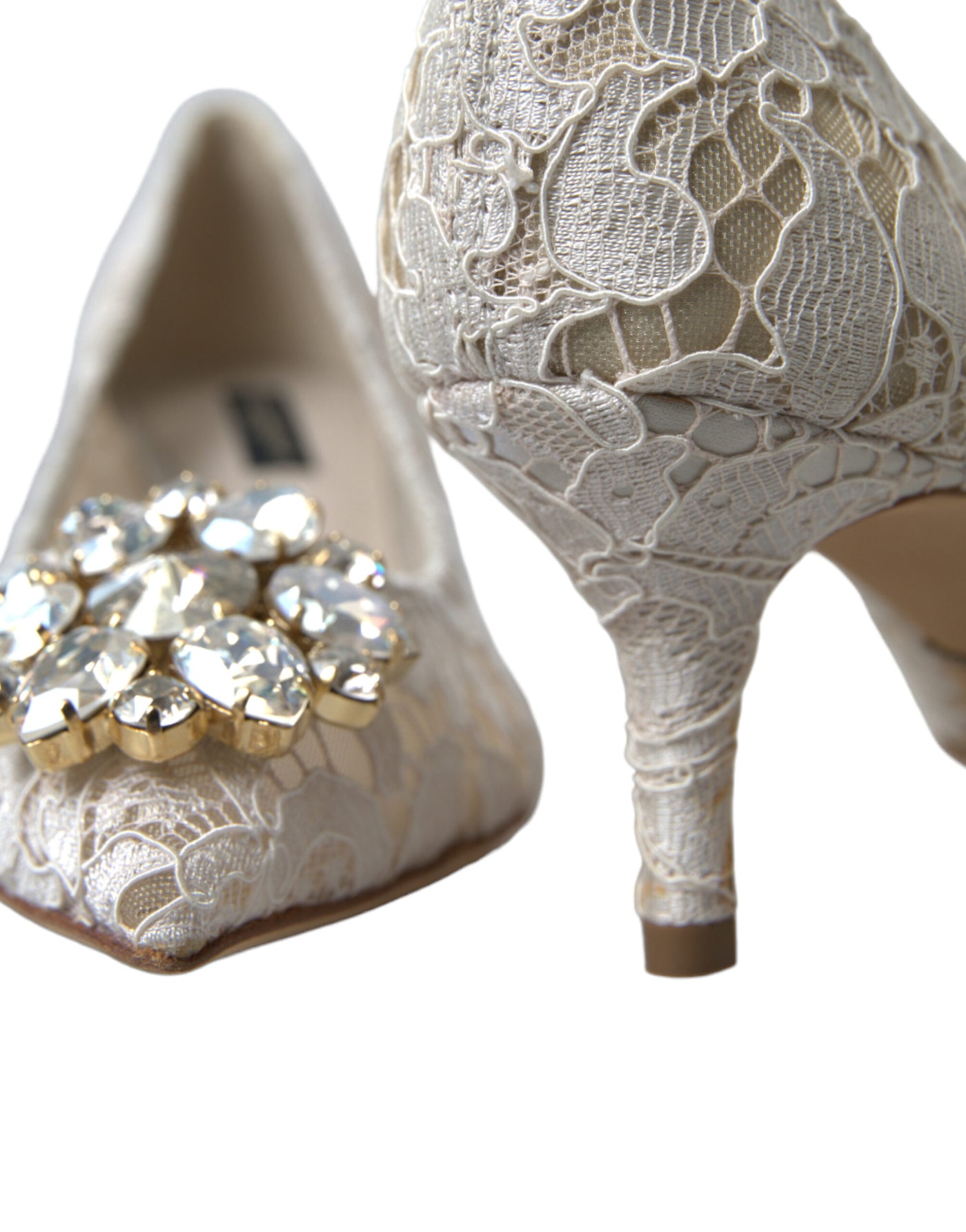 White Taormina Lace Crystal Heels Pumps Shoes