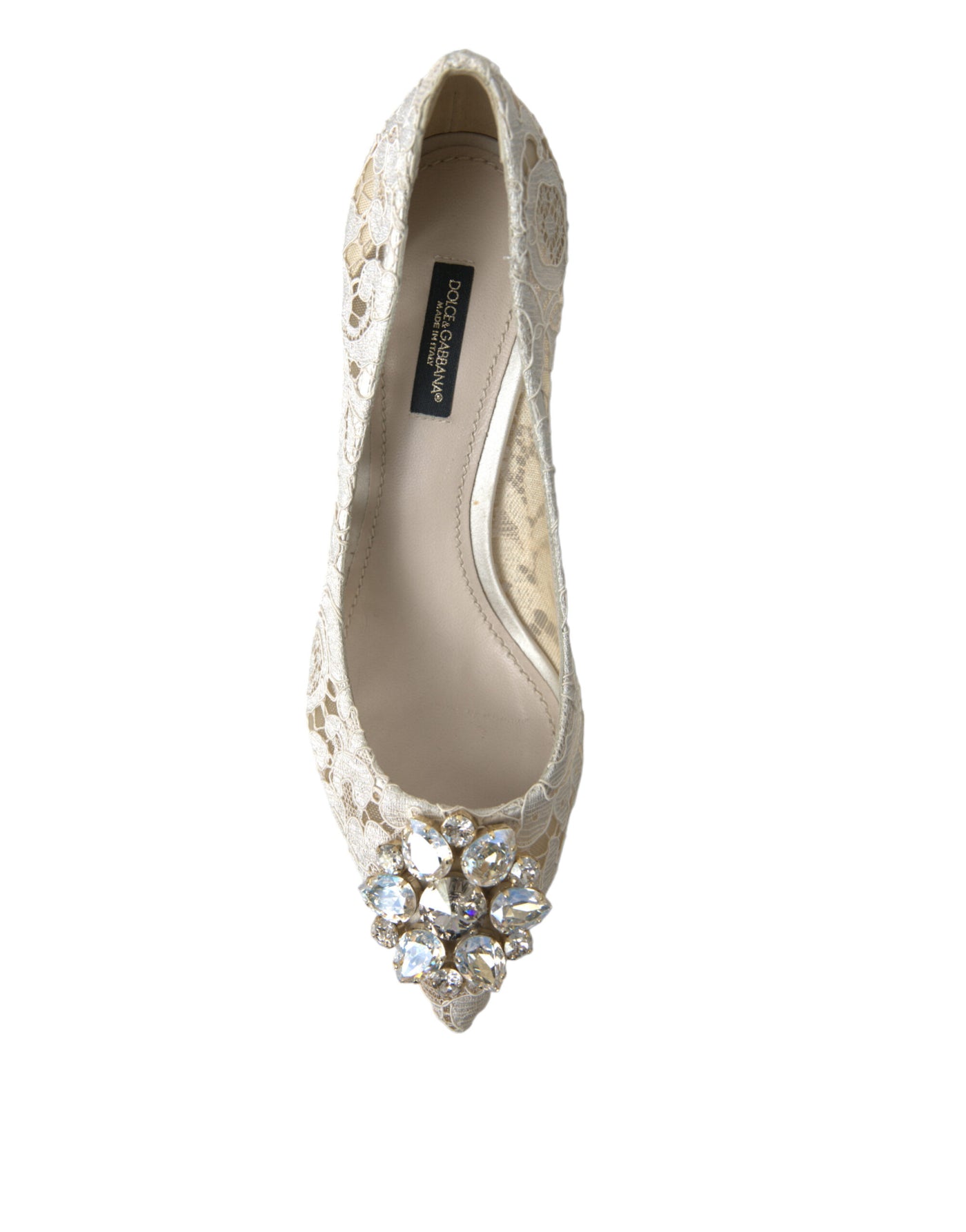 White Taormina Lace Crystal Heels Pumps Shoes