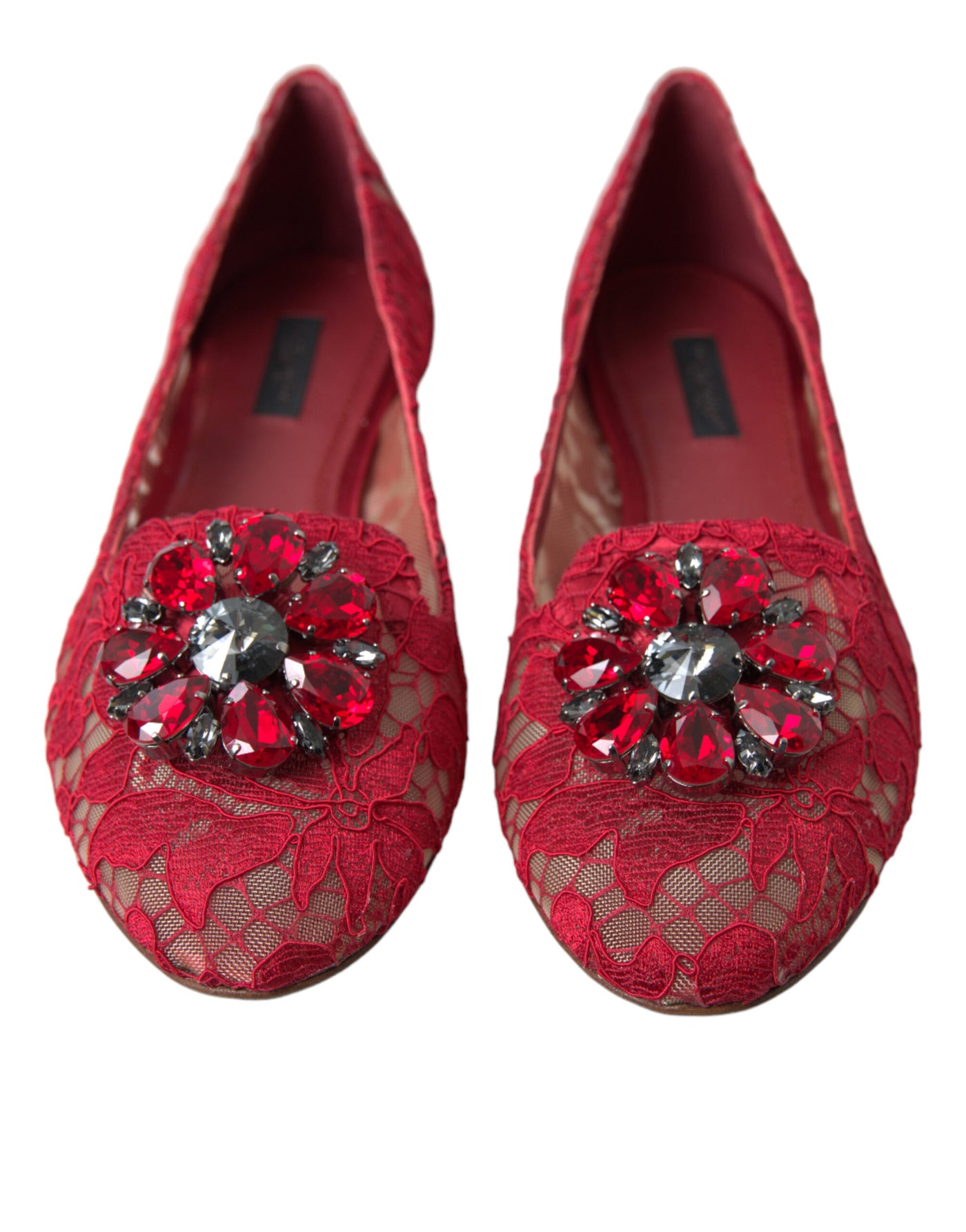 Red Vally Taormina Lace Crystals Flats Shoes