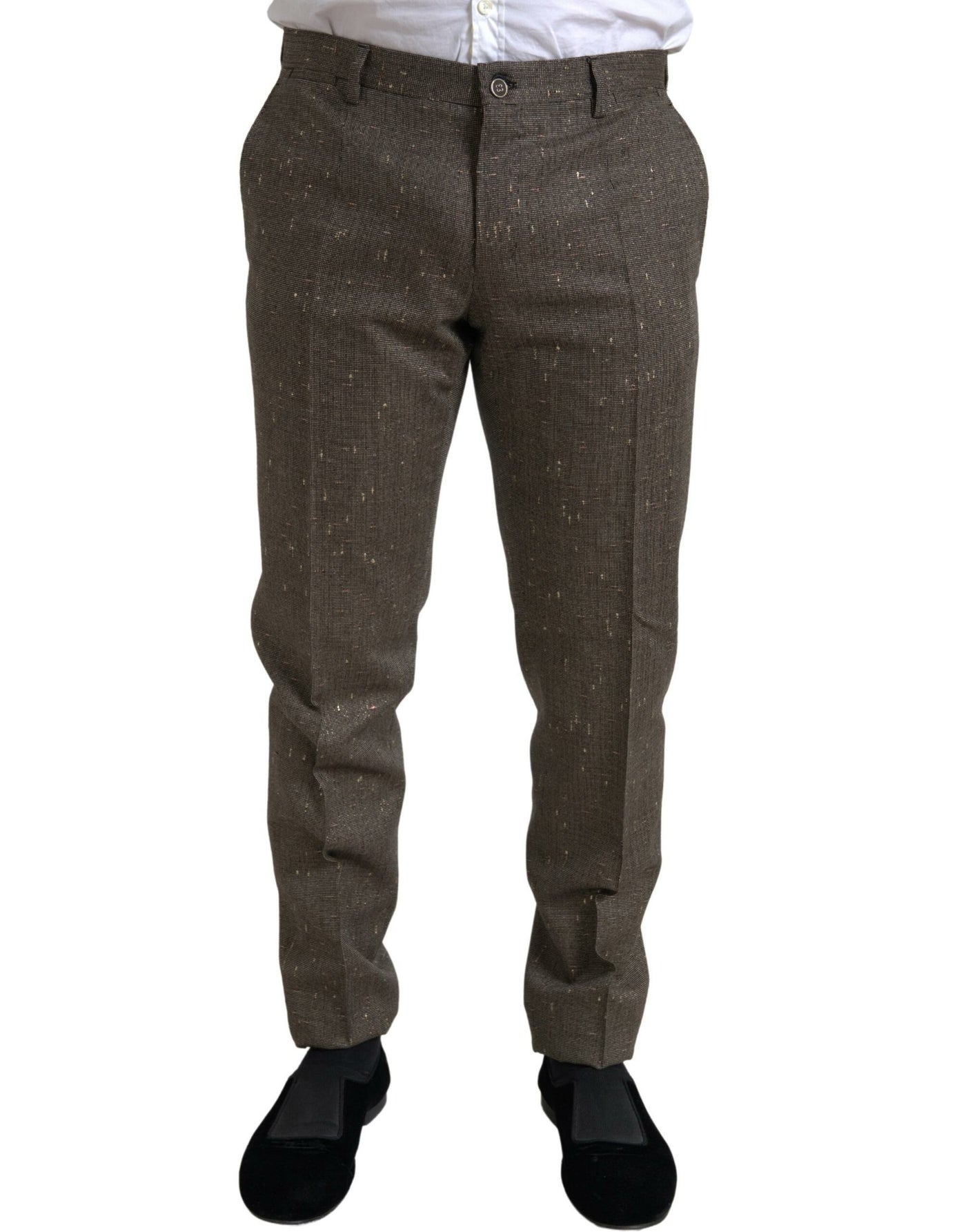 Brown Wool Dress Skinny Men Trouser Pants