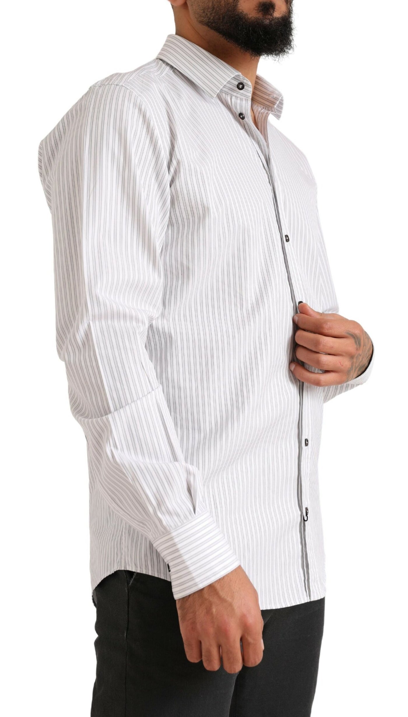 White MARTINI Cotton Stripe Dress Formal Shirt