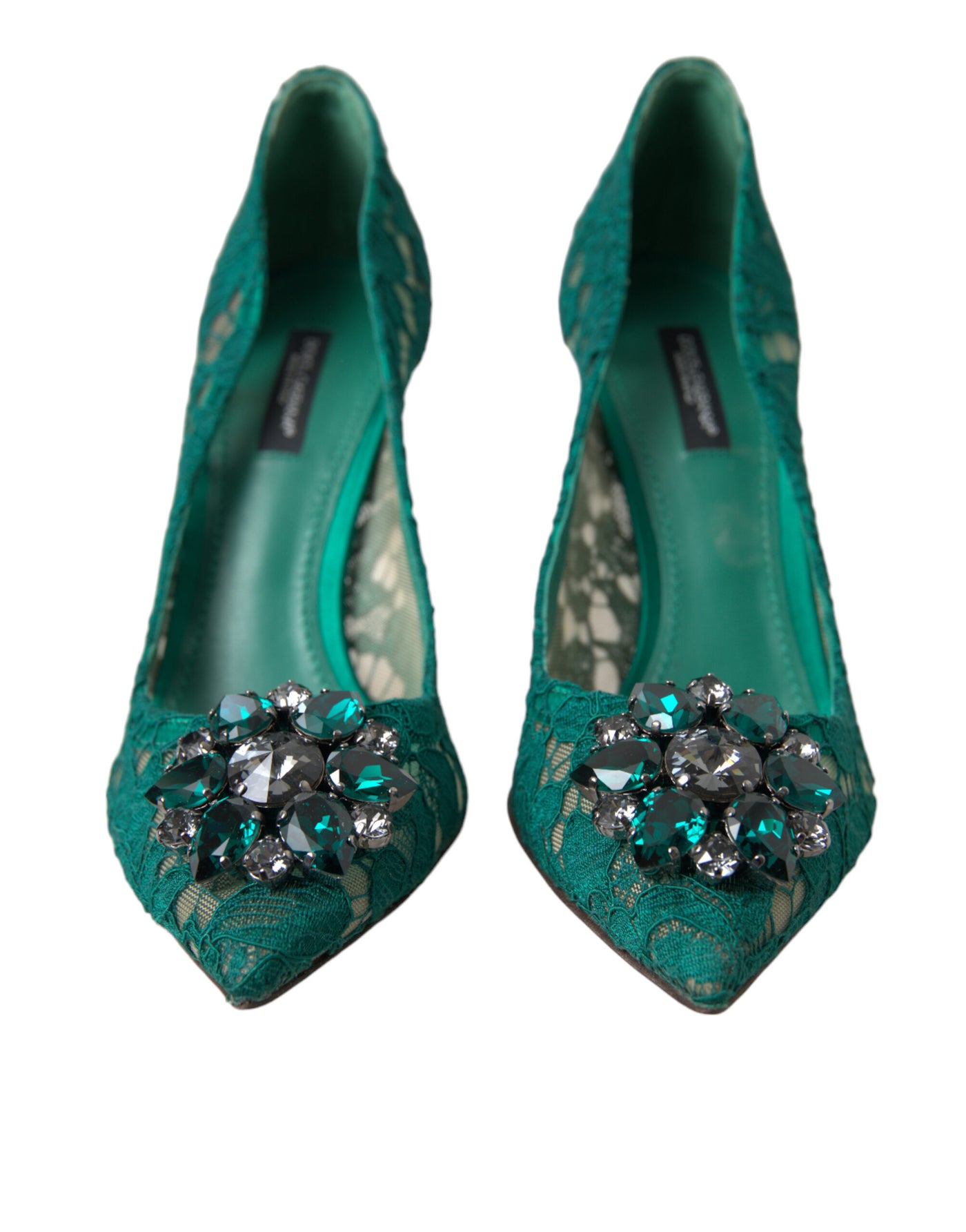 Green Taormina Lace Crystal Heels Pumps Shoes