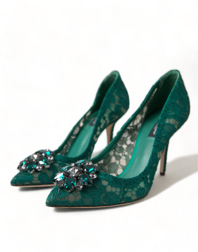 Green Taormina Lace Crystal Heels Pumps Shoes