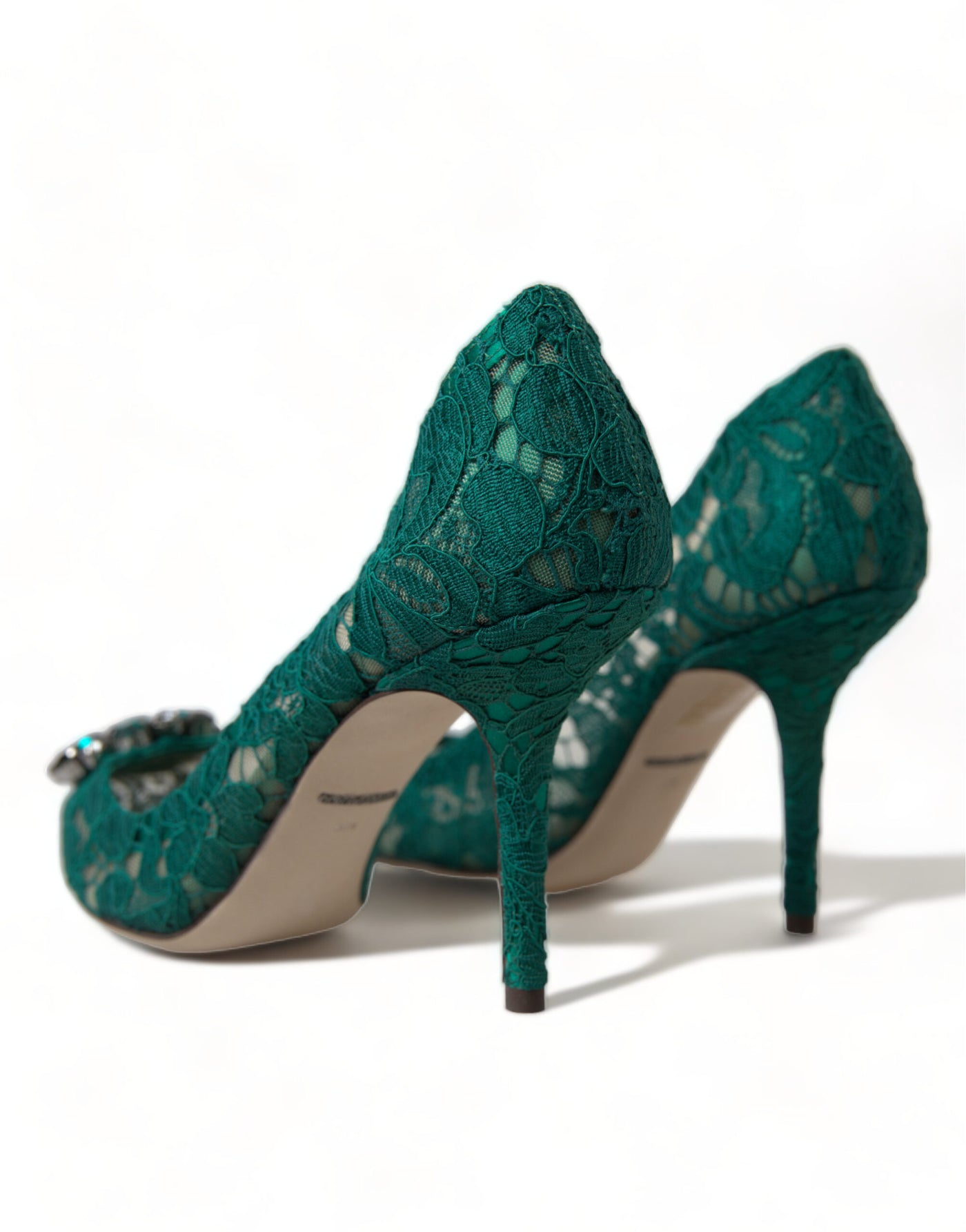 Green Taormina Lace Crystal Heels Pumps Shoes