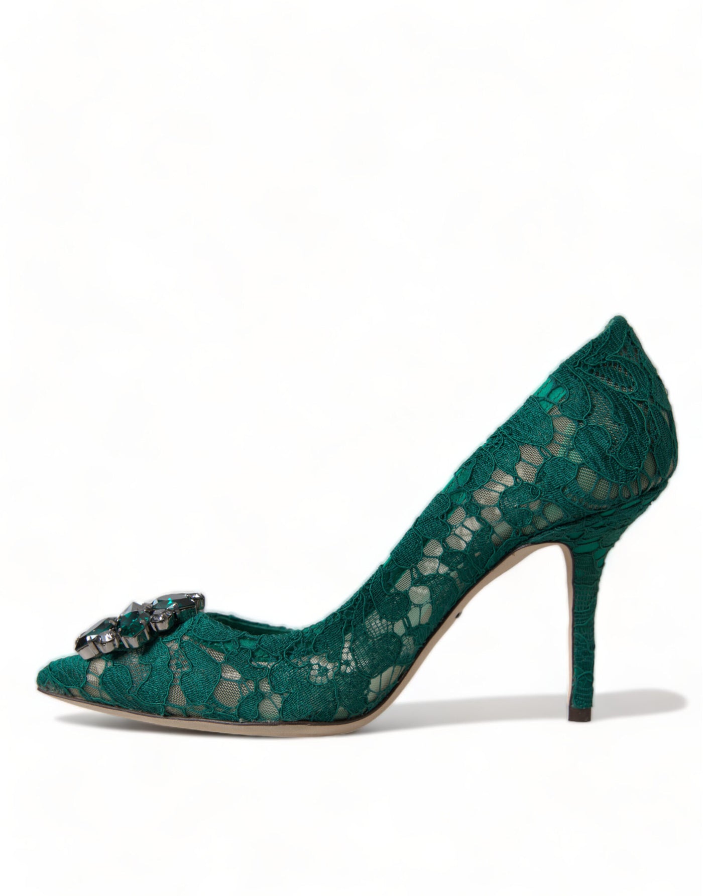 Green Taormina Lace Crystal Heels Pumps Shoes