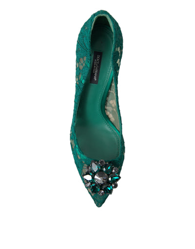 Green Taormina Lace Crystal Heels Pumps Shoes