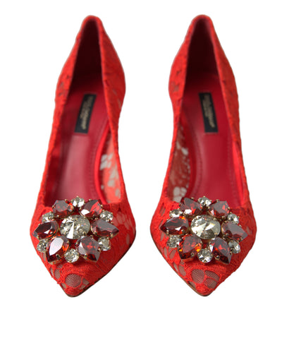 Red Taormina Lace Crystal Heels Pumps Shoes