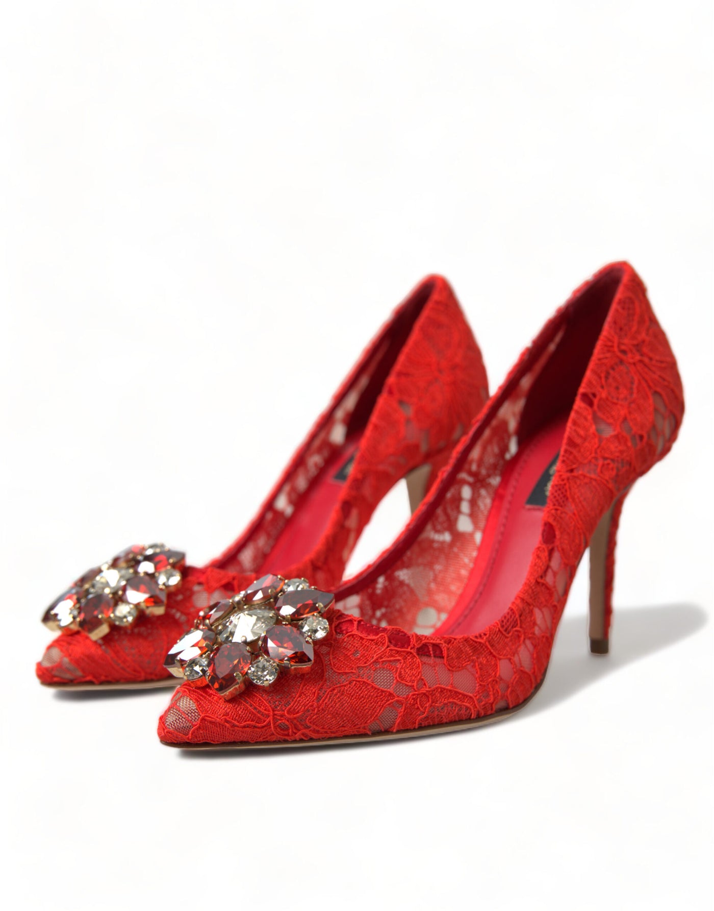 Red Taormina Lace Crystal Heels Pumps Shoes