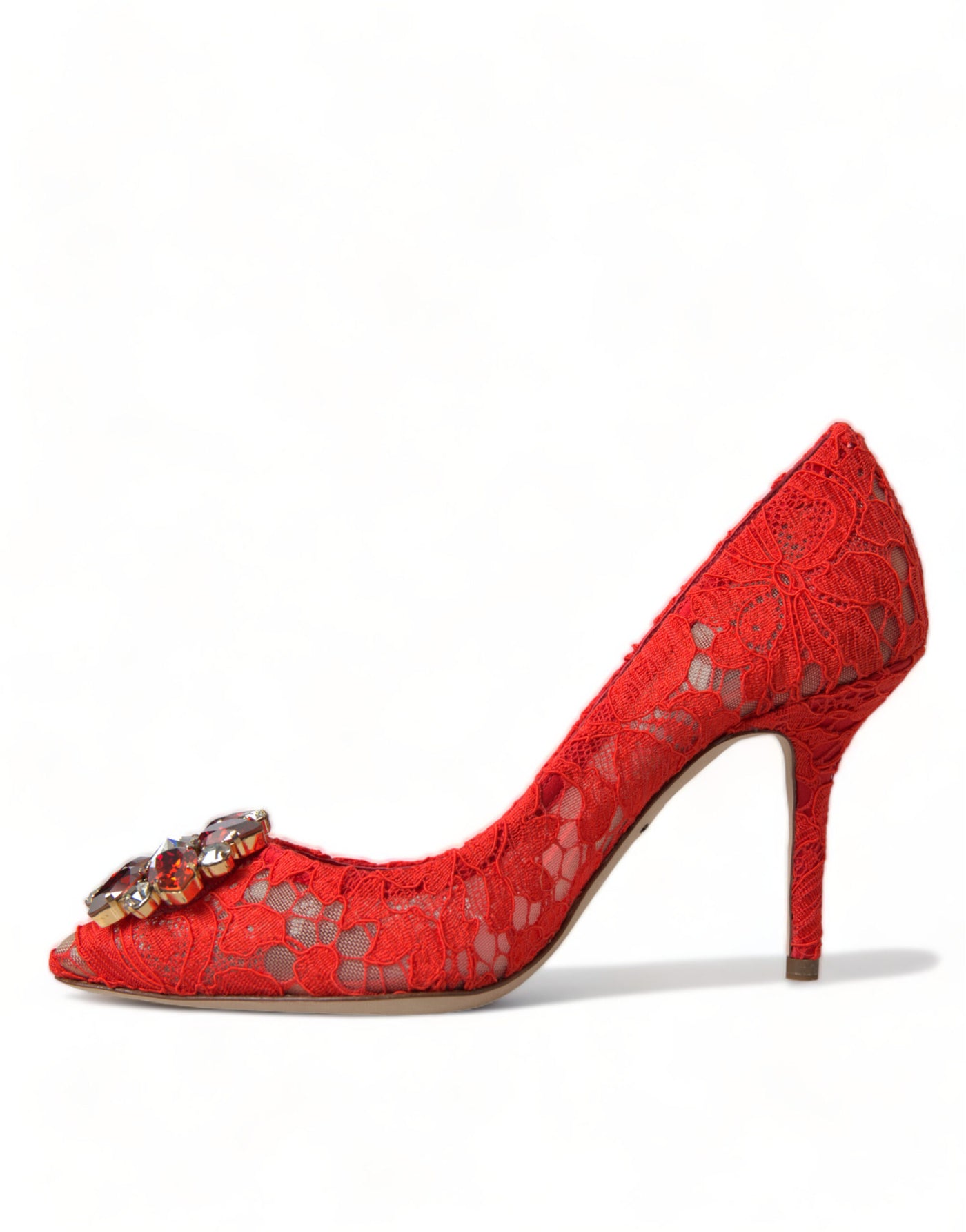 Red Taormina Lace Crystal Heels Pumps Shoes