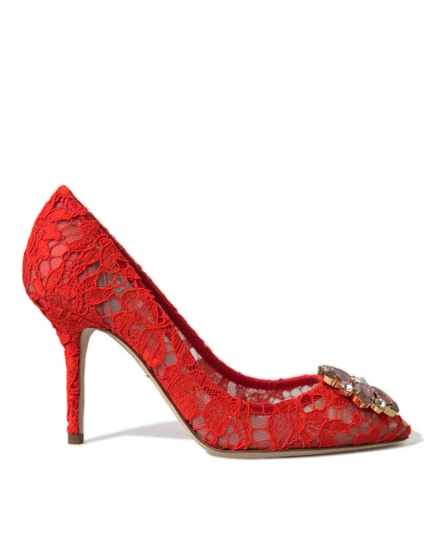 Red Taormina Lace Crystal Heels Pumps Shoes