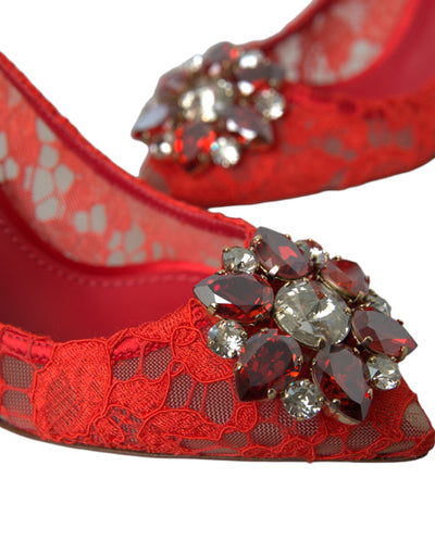 Red Taormina Lace Crystal Heels Pumps Shoes