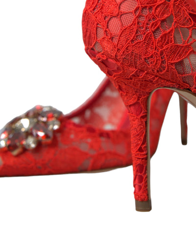 Red Taormina Lace Crystal Heels Pumps Shoes